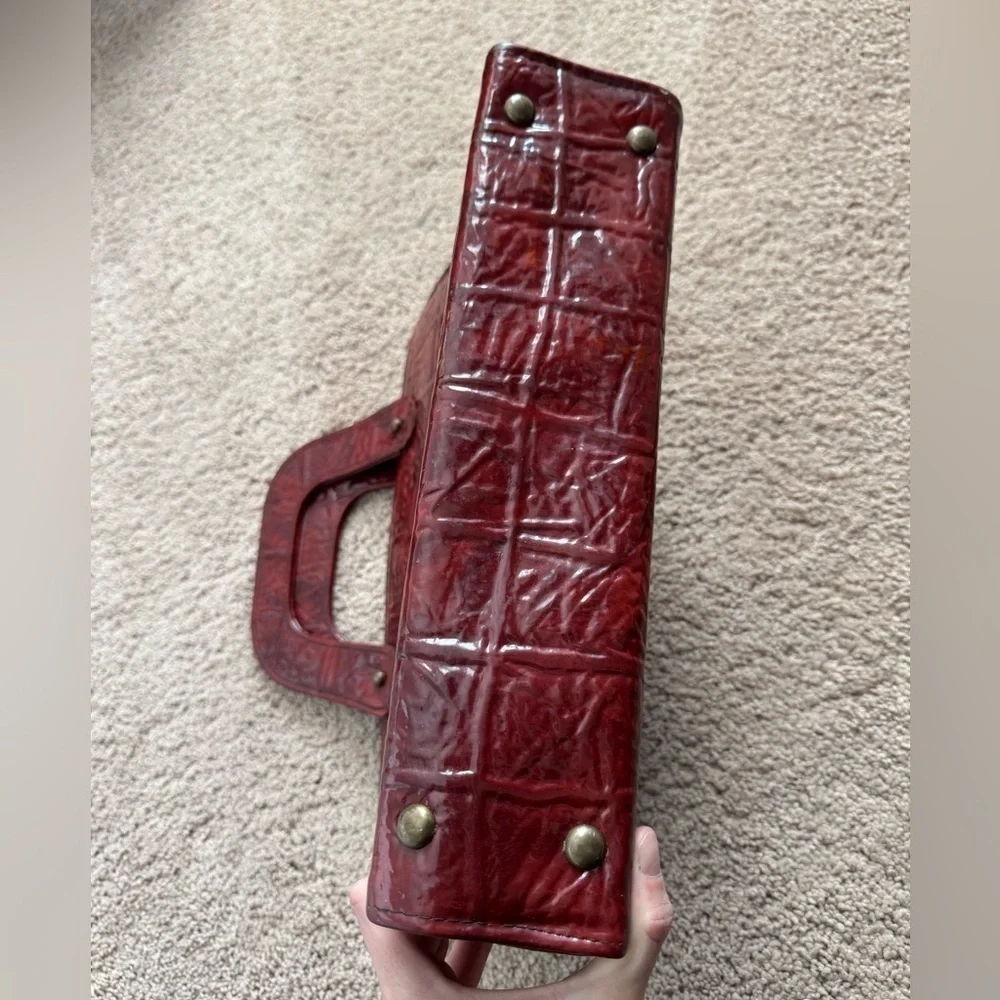 JR Florida-Vintage Deep Red Large Alligator Skin Accents Banking Hand Bag